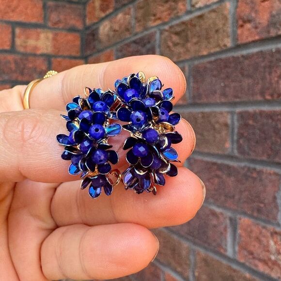 Anthropologie Blue and Gold Floral Earrings - Picture 7 of 9